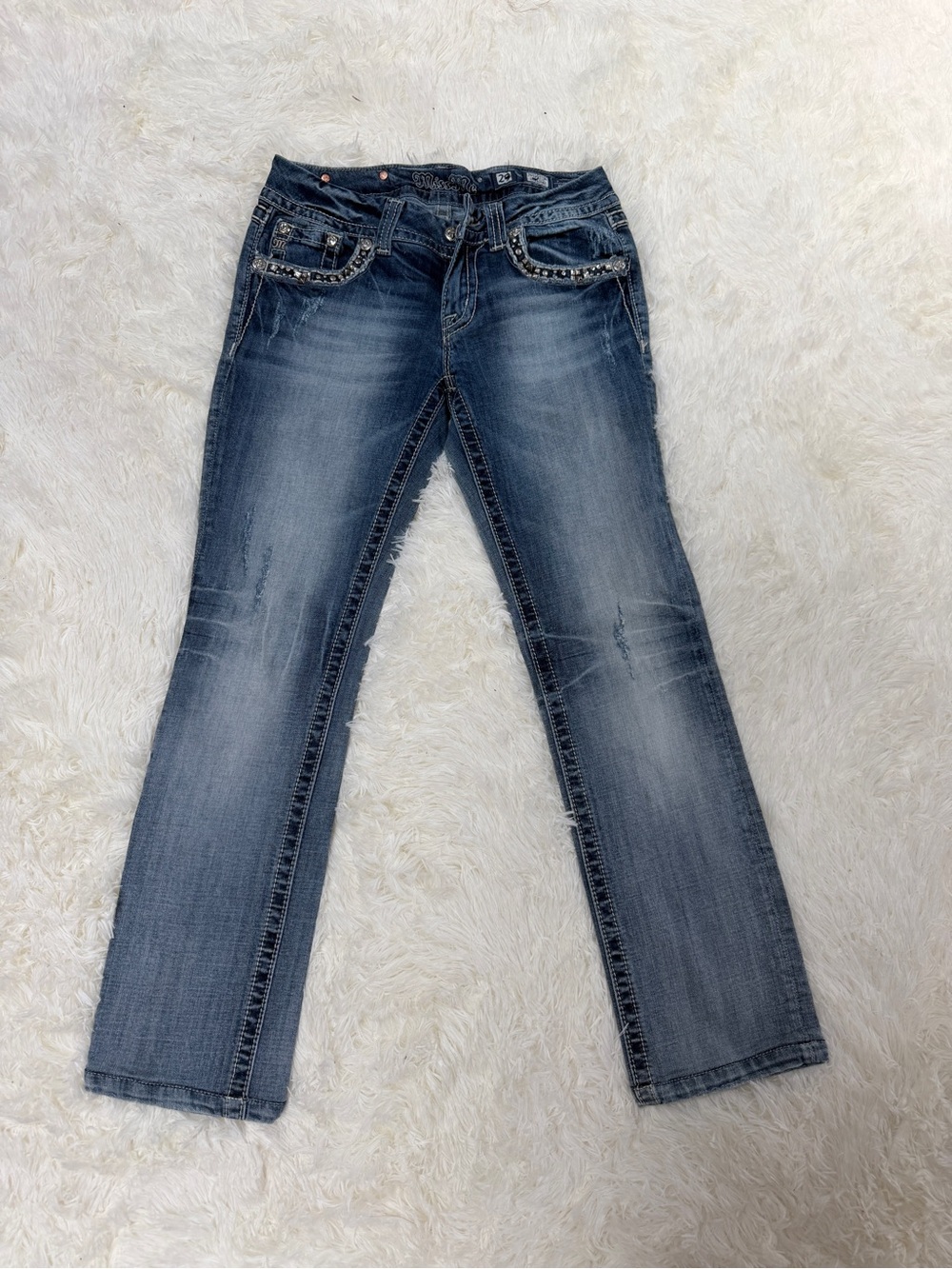 Miss Me Dark Blue Boot Cut Jeans with Embellished Pockets